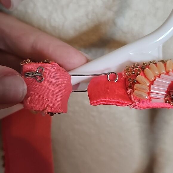 NWT Rachel Allan Neon Coral Beaded Halter A‎ Line Backless Formal Gown 8 - Picture 9 of 15